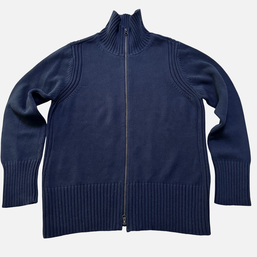 Pendleton 100% Cotton Full Zip Sweater XL Navy Blue Ribbed Knit Mock Neck Preppy